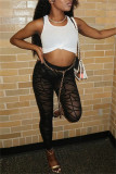 Black Fashion Sexy Patchwork See-through Skinny High Waist Pencil Trousers