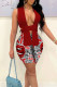 Red Fashion Sexy Print Asymmetrical Sleeveless Two Pieces