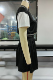 Black Sexy Print Patchwork Buckle Short Sleeve Two Pieces