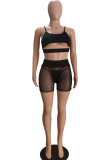 White Sexy Solid Hollowed Out Patchwork See-through Spaghetti Strap Sleeveless Two Pieces