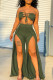Army Green Sexy Casual Solid Bandage Hollowed Out Asymmetrical Strapless Sleeveless Two Pieces