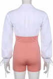 Apricot Fashion Casual Patchwork Hollowed Out Turndown Collar Skinny Romper