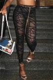 Black Fashion Sexy Patchwork See-through Skinny High Waist Pencil Trousers