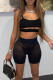 Black Sexy Solid Hollowed Out Patchwork See-through Spaghetti Strap Sleeveless Two Pieces