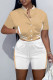 Khaki Casual Patchwork Pocket Cardigan Collar Short Sleeve Two Pieces