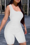 White Sexy Casual Solid Backless One Shoulder Skinny Rompers