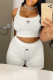 White Fashion Street Solid Patchwork Spaghetti Strap Sleeveless Two Pieces