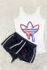Red Purple Fashion Sexy Print Patchwork U Neck Sleeveless Two Pieces