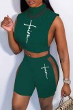 Orange Fashion Sexy Print Patchwork See-through Turtleneck Sleeveless Two Pieces