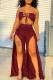Burgundy Sexy Casual Solid Bandage Hollowed Out Asymmetrical Strapless Sleeveless Two Pieces