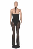Color Blue Sexy Patchwork Bandage Hollowed Out See-through Backless Spaghetti Strap Skinny Jumpsuits