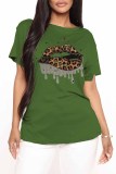 Red Fashion Casual Lips Printed Basic O Neck T-Shirts