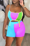 Deep Pink Sexy Solid Patchwork Asymmetrical Spaghetti Strap Sleeveless Two Pieces