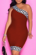 Red Sexy Print Patchwork One Shoulder Pencil Skirt Dresses