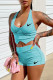 Blue Fashion Sexy Solid Patchwork U Neck Sleeveless Two Pieces