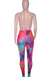 Yellow Sexy Print Bandage Hollowed Out Patchwork Backless Asymmetrical Halter Regular Jumpsuits