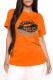 Orange Fashion Casual Lips Printed Basic O Neck T-Shirts