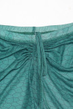 Green Sexy Print Patchwork Draw String Fold O Neck Sleeveless Two Pieces