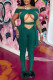 Ink Green Sexy Solid Hollowed Out Patchwork Asymmetrical Asymmetrical Collar Sleeveless Two Pieces