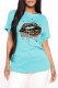 Light Blue Fashion Casual Lips Printed Basic O Neck T-Shirts