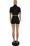 Red Fashion Casual Letter Embroidery Patchwork Zipper Collar Short Sleeve Two Pieces