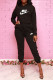 Black Fashion Casual Print Letter Hooded Collar Long Sleeve Two Pieces
