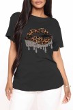 Red Fashion Casual Lips Printed Basic O Neck T-Shirts