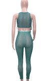 Green Sexy Print Patchwork Draw String Fold O Neck Sleeveless Two Pieces