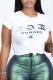 White Fashion Casual Print Letter O Neck T-Shirts