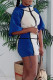 Blue Casual Solid Patchwork Zipper Hooded Collar Half Sleeve Two Pieces