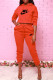 Tangerine Red Fashion Casual Print Letter Hooded Collar Long Sleeve Two Pieces