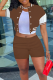 Coffee Casual Solid Patchwork Short Sleeve Two Pieces