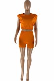 Orange Fashion Casual Solid Basic O Neck Two Pieces