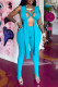 Baby Blue Sexy Solid Hollowed Out Patchwork Asymmetrical Asymmetrical Collar Sleeveless Two Pieces