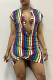Blue Fashion Casual Striped Print Basic V Neck Short Sleeve Dress