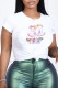 White Fashion Casual Print Letter O Neck T-Shirts