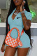 Sky Blue Fashion Casual Print Zipper Rompers