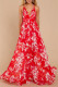 Red Fashion Casual Print Backless V Neck Sling Dress