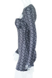 Black Sexy Print Hollowed Out Patchwork O Neck Pencil Skirt Dresses