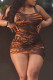 Tangerine Red Sexy Print Patchwork Asymmetrical U Neck Dresses
