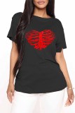 Red Fashion Casual Print Basic O Neck T-Shirts