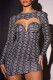 Black Sexy Print Hollowed Out Patchwork O Neck Pencil Skirt Dresses