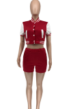 Rose Red Casual Solid Split Joint Short Sleeve Two Pieces
