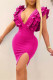 Rose Red Sexy Solid Patchwork Slit Stringy Selvedge V Neck Pencil Skirt Dresses