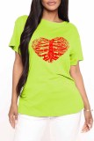 Red Fashion Casual Print Basic O Neck T-Shirts
