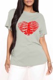 Red Fashion Casual Print Basic O Neck T-Shirts