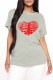 Grey Fashion Casual Print Basic O Neck T-Shirts