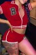 Red Fashion Casual Letter Embroidery Patchwork Zipper Collar Short Sleeve Two Pieces