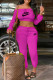 Rose Red Fashion Sexy Print Letter Off the Shoulder Long Sleeve Two Pieces