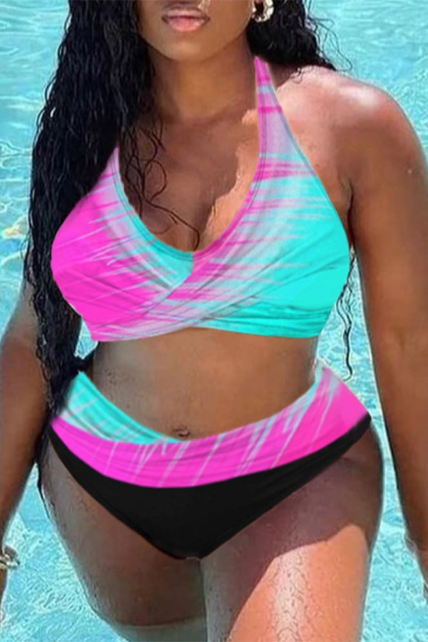 Colour Fashion Sexy Print Bandage Backless Swimwears (With Paddings)